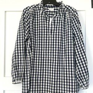 NWT-JCREW Gingham blue & white check v neck w/ ruffle collar & banded cuff